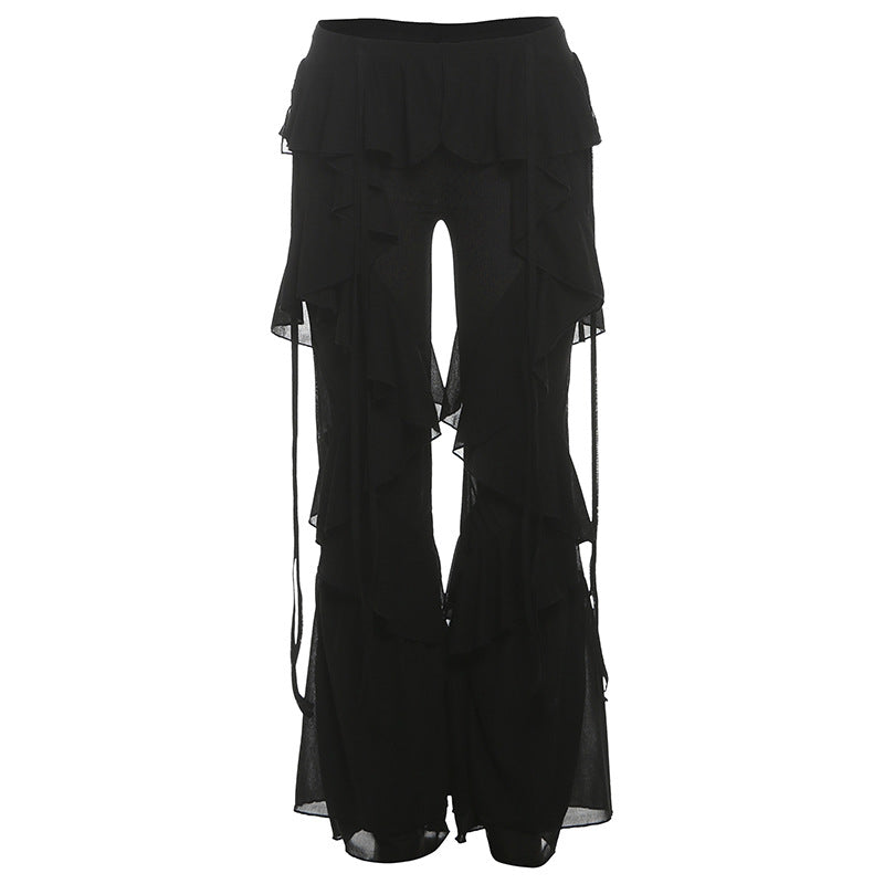 Damen Rüschenhose mit fließenden Elementen und verstellbaren Bändern Drune
