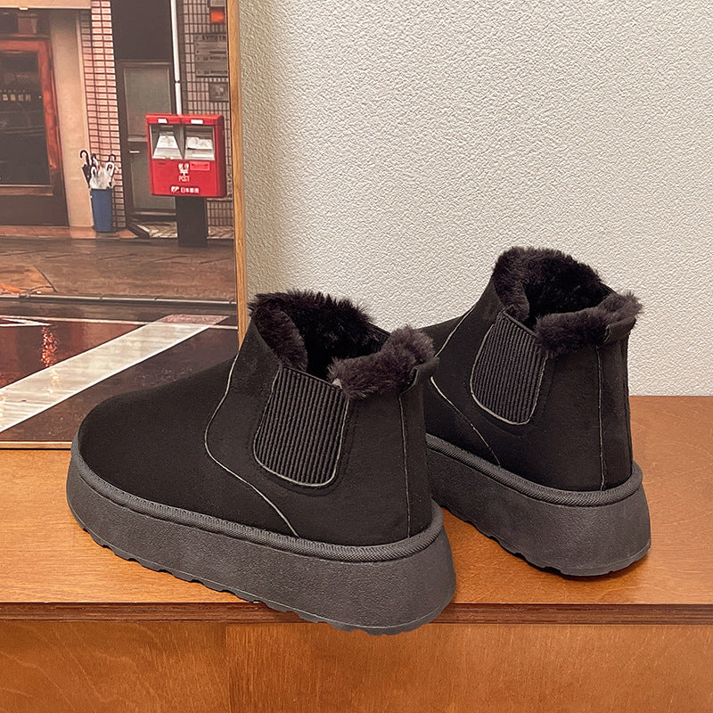 Damen Gefütterte Chelsea‑AnklDruneoots mit Faux‑Fur, elastischem Einsatz und Plateau‑Sohle Drune