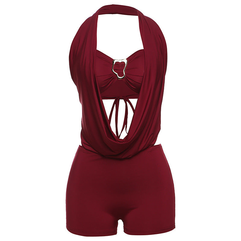 Damen Leopardenmuster Halterneck Overall Drune