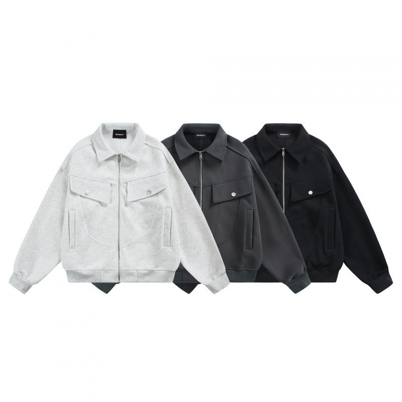 Unisex Zip-Sweatjacke mit aufgesetzten Brustklappen und geripptem Saum Drune