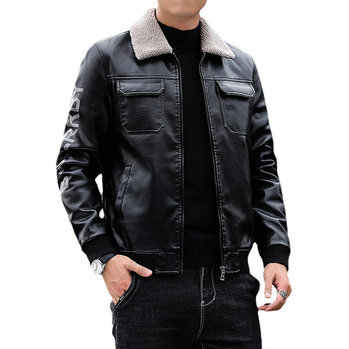Herren Kunstleder‑Pilotenblouson im Aviator‑Stil mit Brustklappen und Rippbündchen Drune
