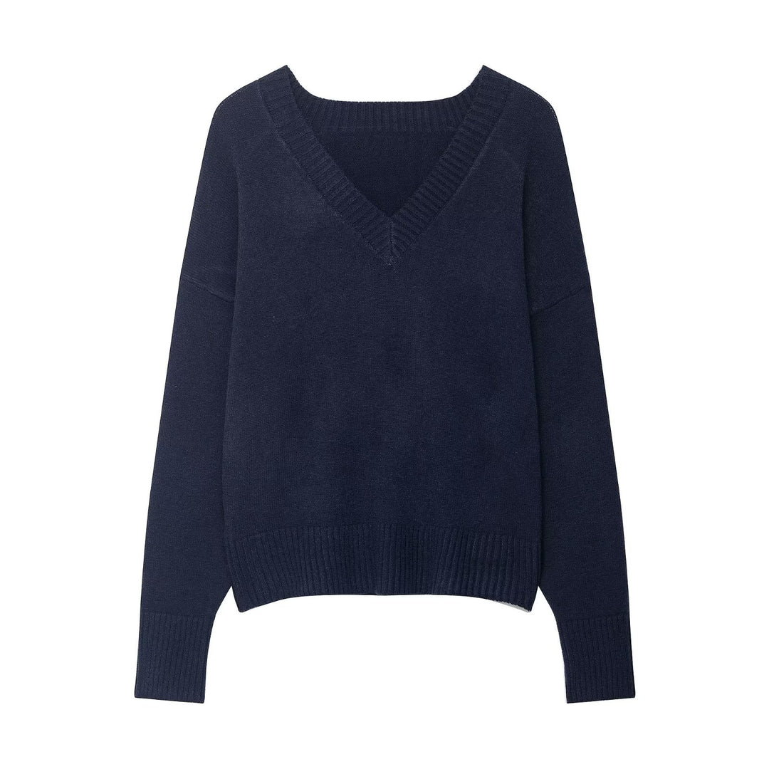 Damen luxuriöser V-Pullover aus hochwertiger Wolle Drune
