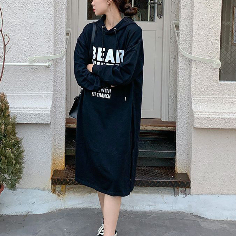 Damen Kapuzenkleid mit lässigem Schnitt und modischem Grafikdesign Drune