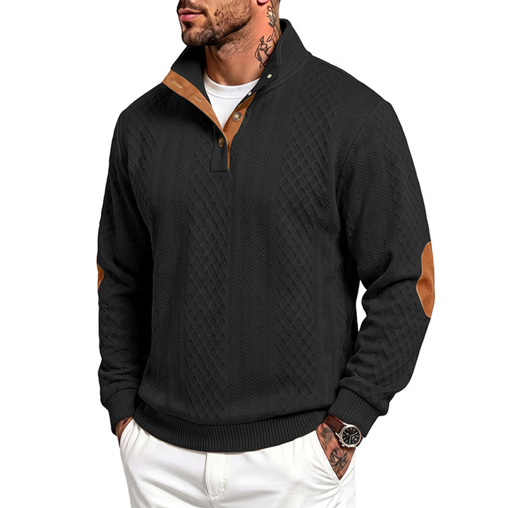 Herren Feinstrukturierter Troyer-Pullover mit Kragenbesatz und Ellbogen-Patches Drune