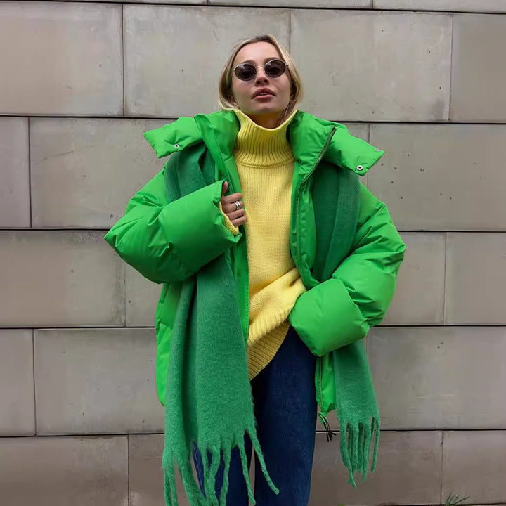 Damen sportliche Daunenjacke mit hohem Kragen und voluminösem Schnitt Drune