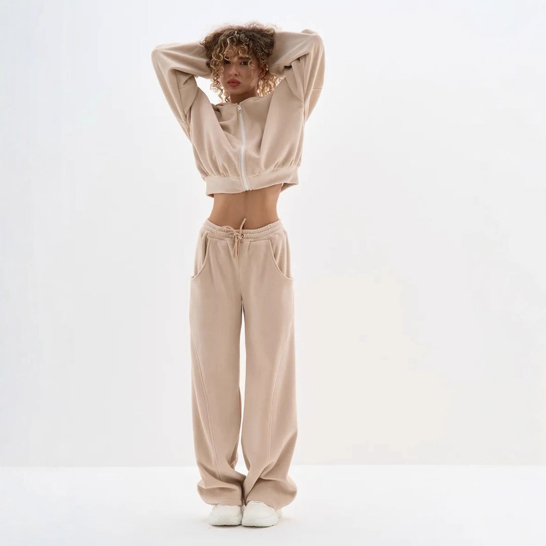 Damen cropped Kapuzenjacke aus weichem Fleece mit Reißverschluss Drune