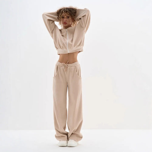 Damen cropped Kapuzenjacke aus weichem Fleece mit Reißverschluss Drune