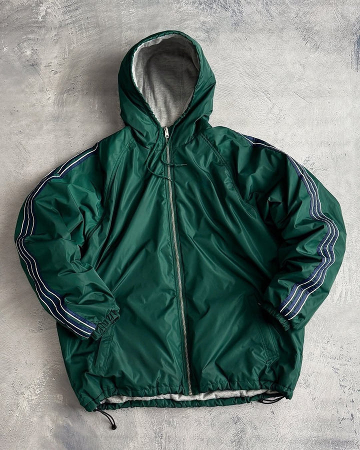 Unisex nan weit geschnittene Windjacke mit Kapuze wattiertem Fleeceinnenfutter Tunnelzugsaum und Zierstreifen an Ärmeln Drune