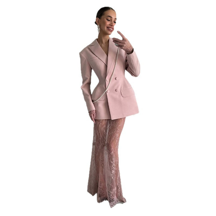 Damen Taillierter Doppelreihiger Blazer mit betonter Taille und Pattentaschen Drune