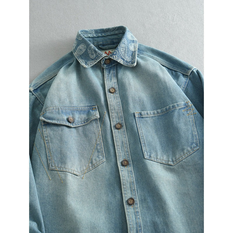 Unisex Overshirt aus gewaschenem Denim mit Relaxed‑Schnitt und Pattentaschen Drune