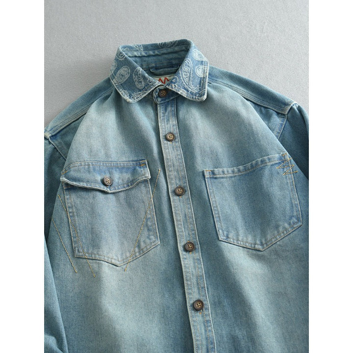 Unisex Overshirt aus gewaschenem Denim mit Relaxed‑Schnitt und Pattentaschen Drune