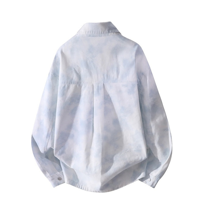 Unisex Oversize-Hemdjacke mit Batik-Effekt, Druckknopf‑Front und aufgesetzten Taschen Drune