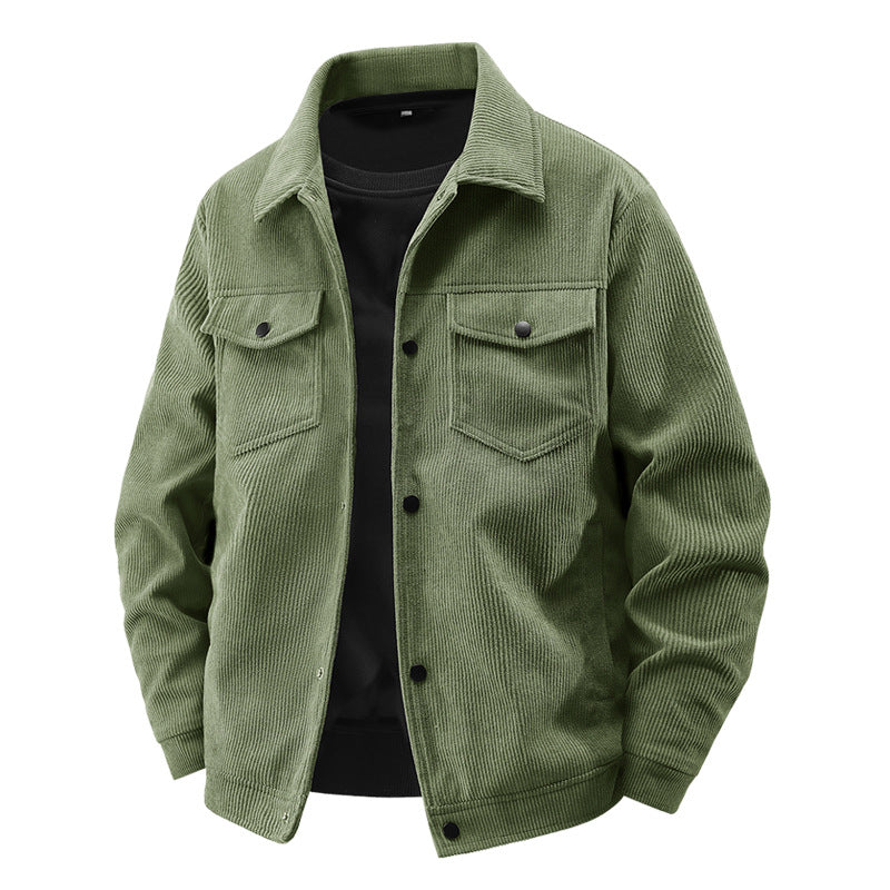 Herren nan gefütterte Kordjacke im Trucker-Stil mit Druckknopfverschluss und aufgesetzten Brusttaschen Drune