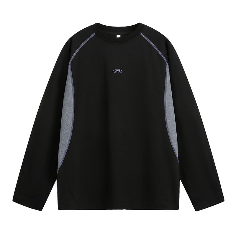 Unisex Langärmliges Sweatshirt mit Raglannähten, Kontrastseiten und minimalistischer Logo-Stickerei Drune