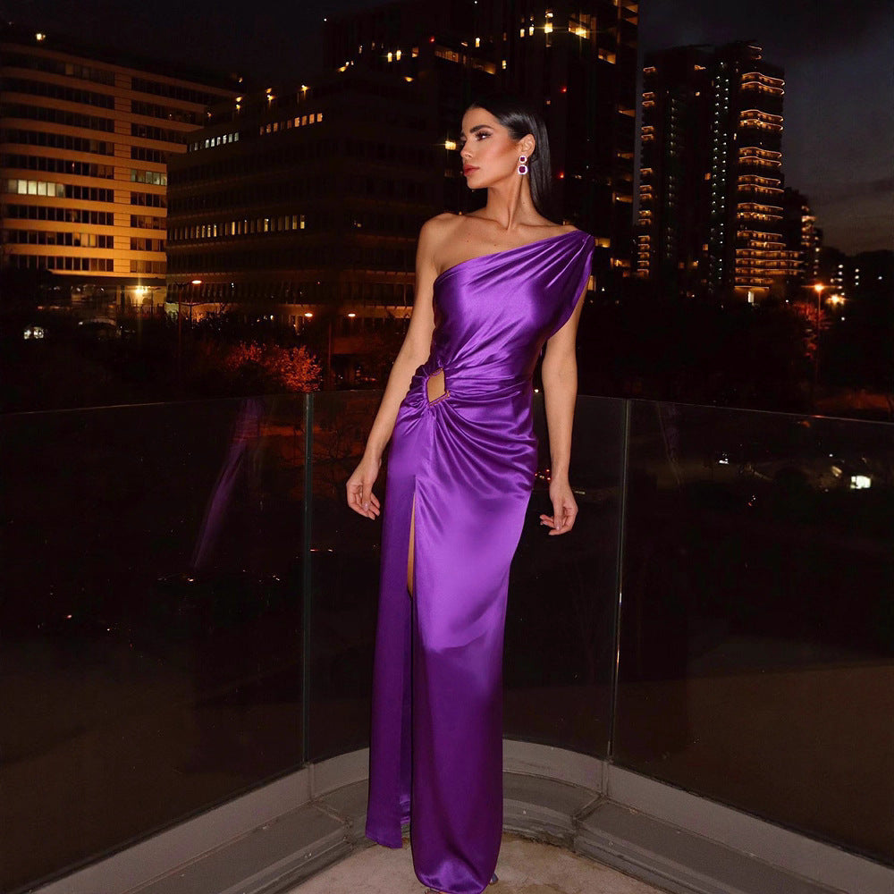 Damen Elegantes Abendkleid mit einseitigem Träger und geschlitztem Saum Drune
