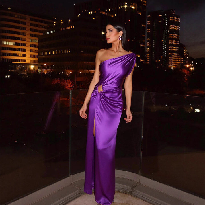 Damen Elegantes Abendkleid mit einseitigem Träger und geschlitztem Saum Drune