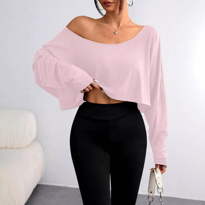 Damen Lässiges Crop-Top mit weitem Schnitt und asymmetrischem Ausschnitt Drune