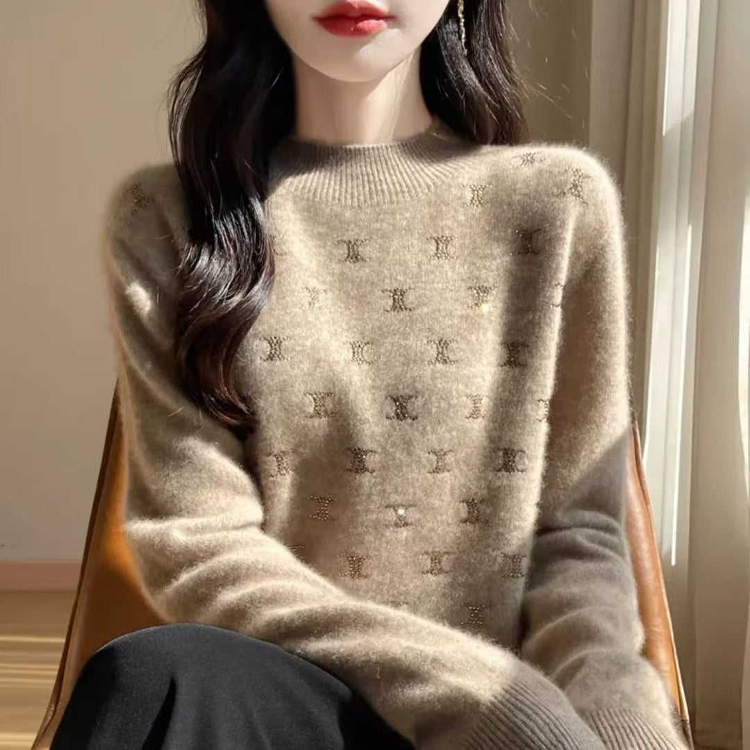 Damen Luxe Strickpullover mit feinem Glitzerdesign und Rundhalsausschnitt Drune
