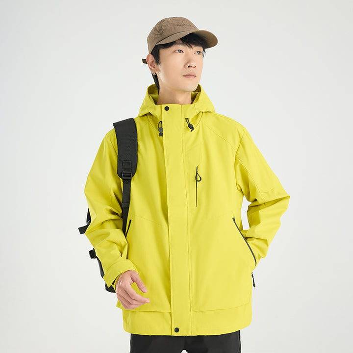 Herren Leichte atmungsaktive zweilagige Regen‑Softshelljacke mit verstellbarer Kapuze und Brusttasche Drune