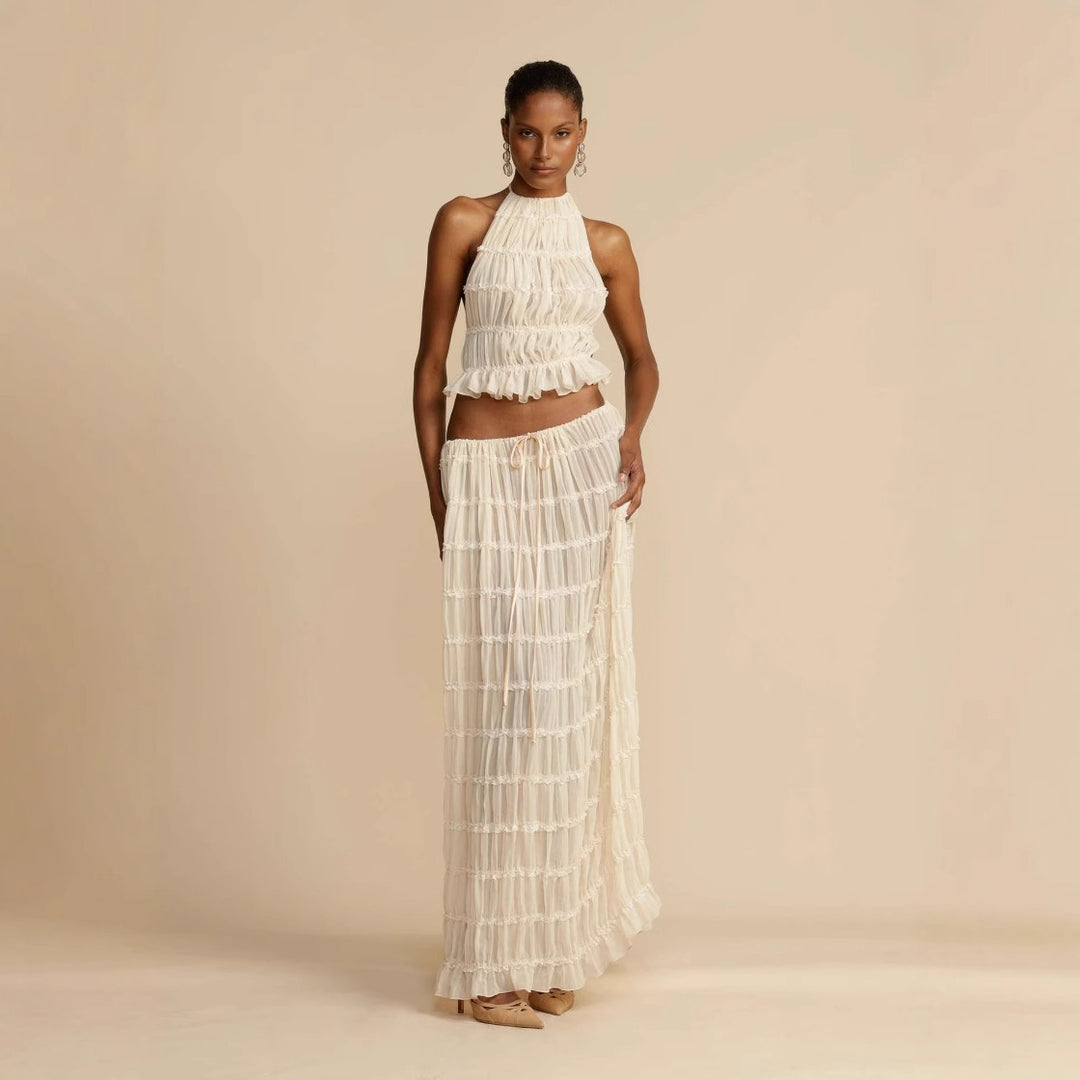 Damen Elegantes und verspieltes Zweiteiliges Sommerkleid mit gerafftem Oberteil und fließendem Rock Drune
