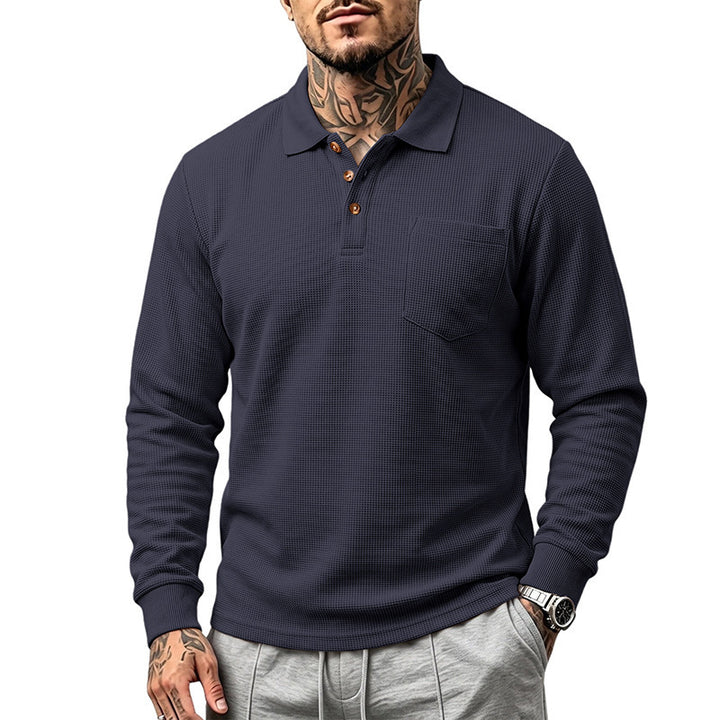 Herren Waffelstruktur-Poloshirt mit Brusttasche und Holzknöpfen Drune