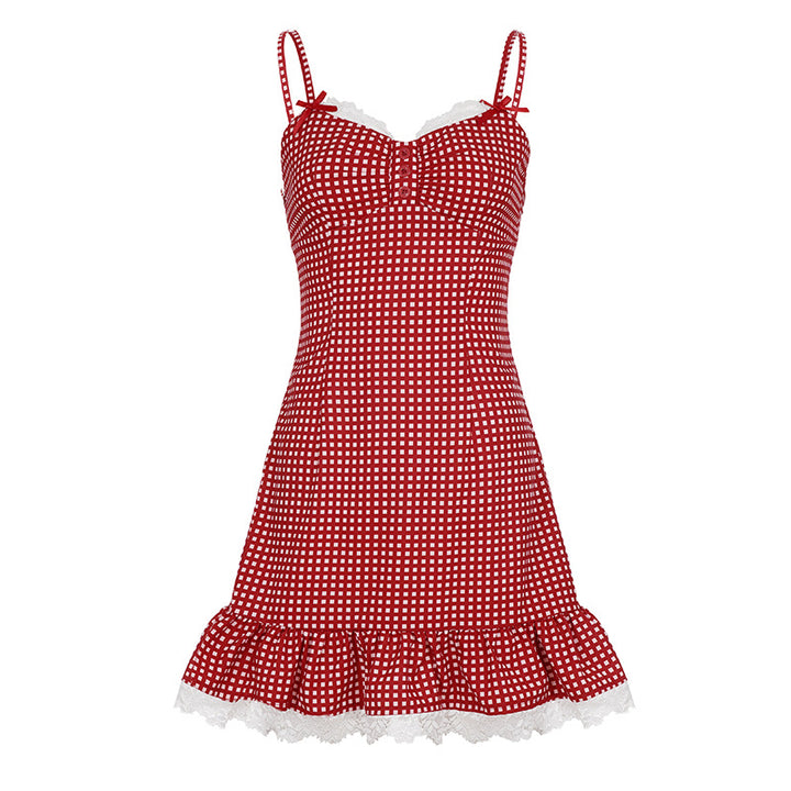 Damen Sommerkleid mit Rüschen und fröhlichem Karomuster Drune