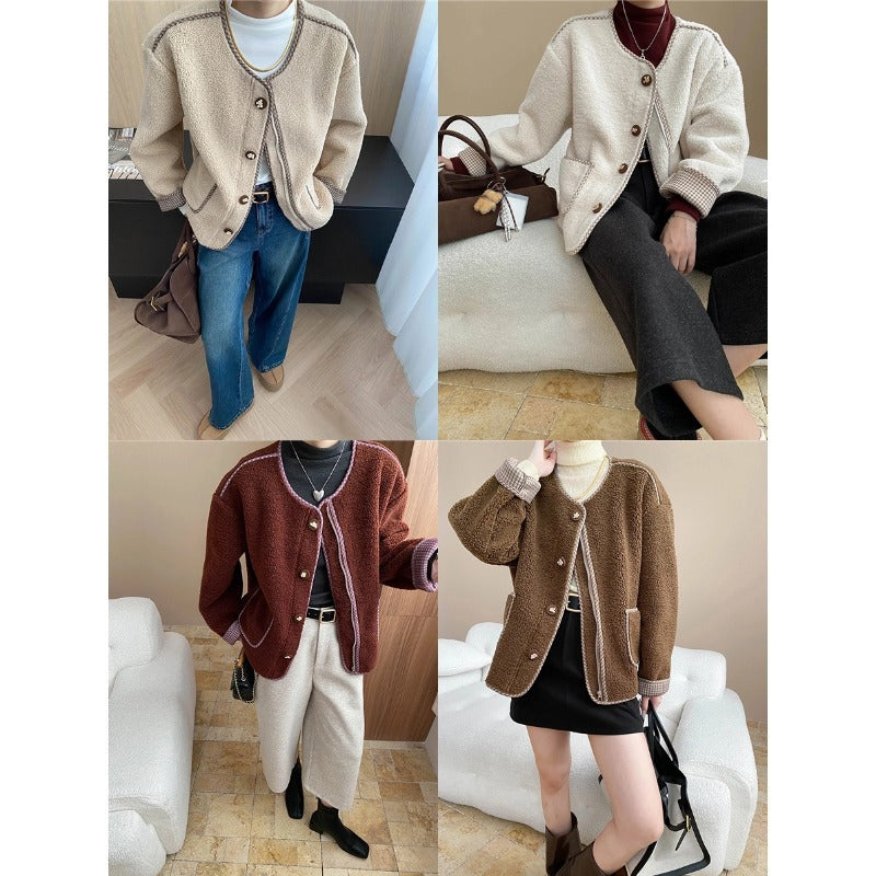 Damen lässige Strickjacke mit dekorativen Knöpfen und praktischen Taschen Drune