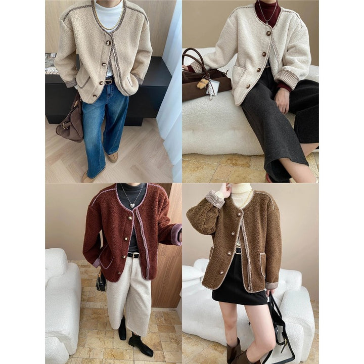 Damen lässige Strickjacke mit dekorativen Knöpfen und praktischen Taschen Drune