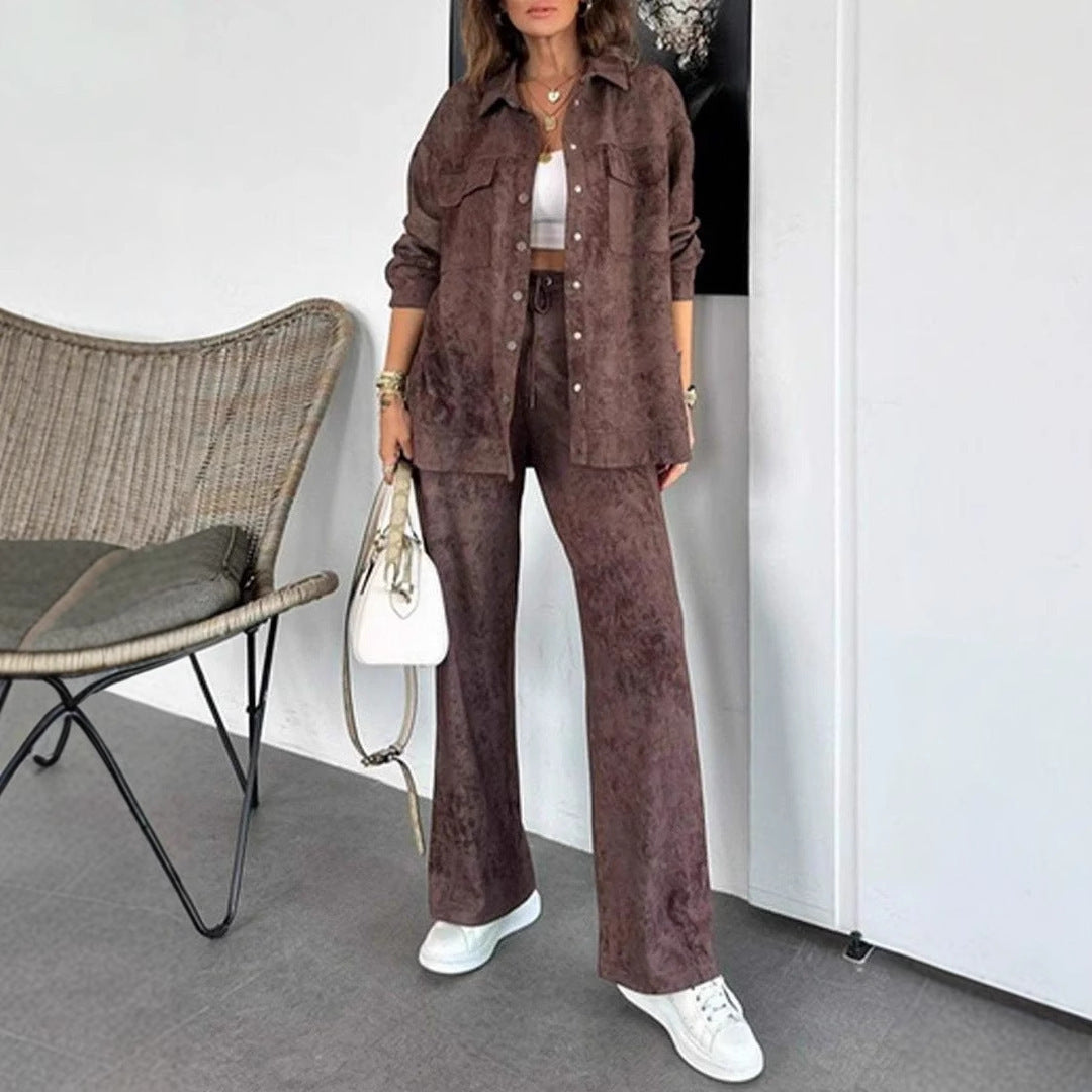 Damen Lässiges Blusen- und Hosen-Set aus weichem Material mit besonderen Texturen Drune