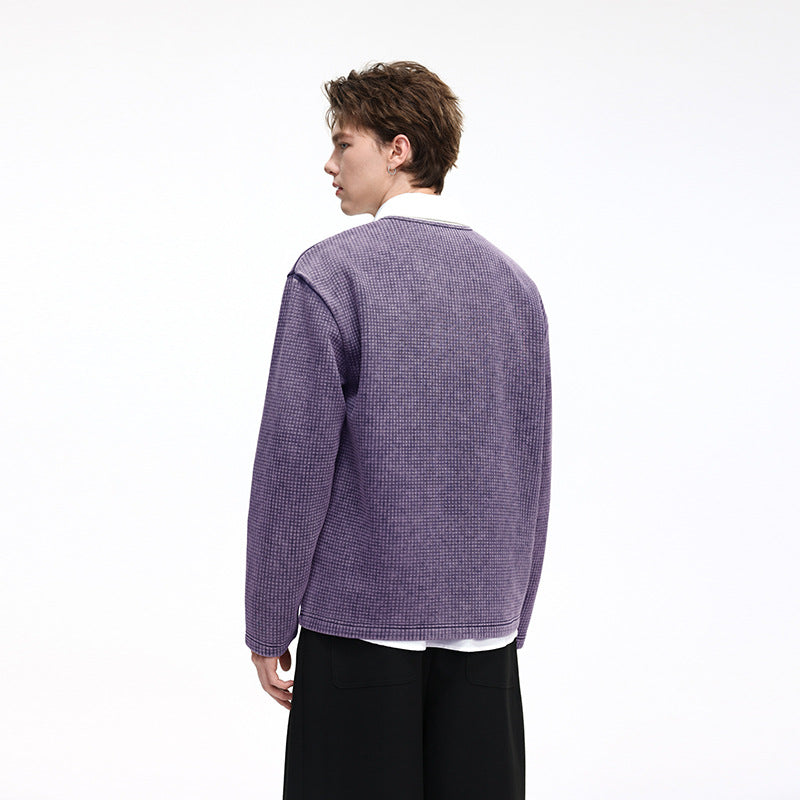 Herren Waffelstrick-Longsleeve mit V‑Schlitzkragen und Relaxed-Fit Drune