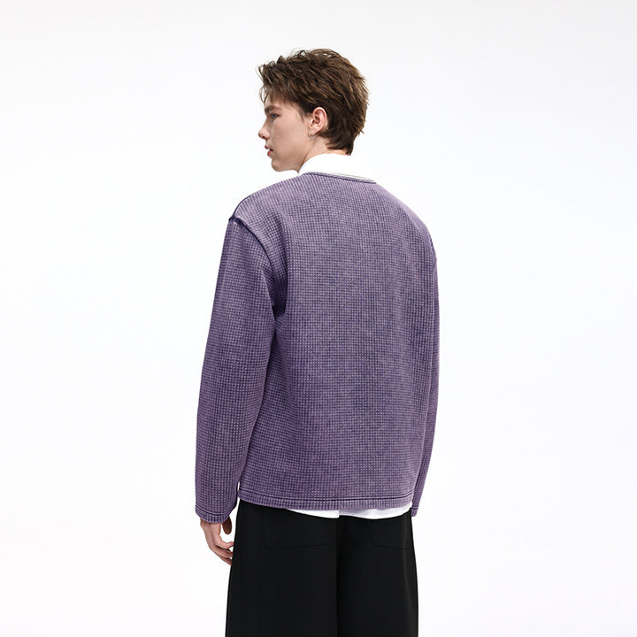 Herren Waffelstrick-Longsleeve mit V‑Schlitzkragen und Relaxed-Fit Drune