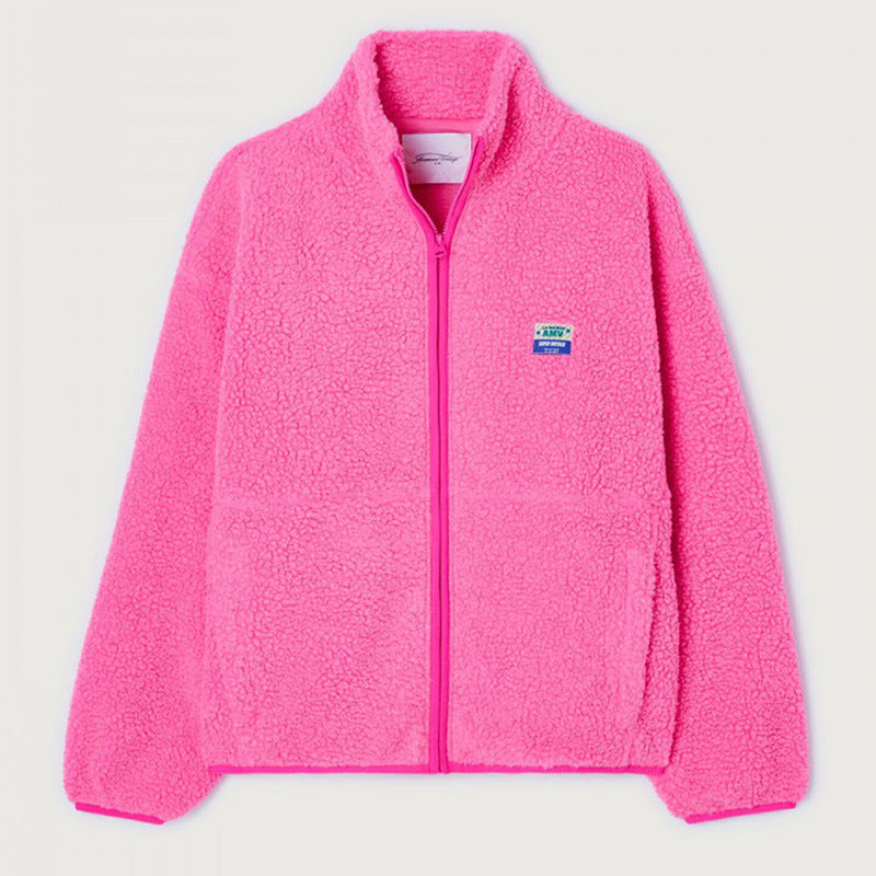 Damen Plüschjacke mit hohem Kragen und seitlichen Taschen Drune