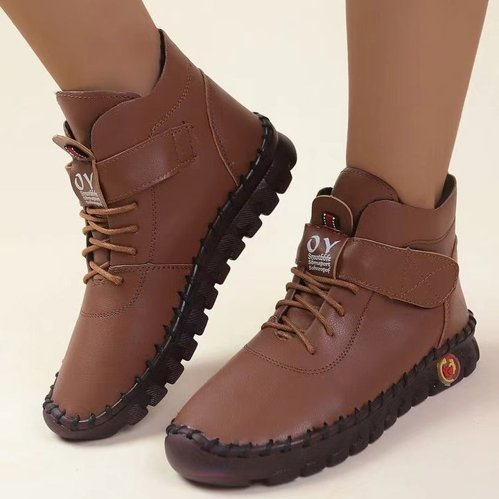 Damen nan knöchelhohe Freizeitboots mit Klettverschluss, elastischer Schnürung und markanter Profilsohle Drune