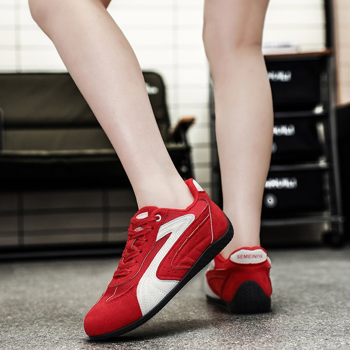 Damen retro-angehauchte Veloursleder-Sneaker mit atmungsaktivem Mesh-Einsatz und rutschfester Gummilaufsohle Drune
