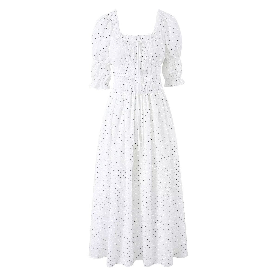 Damen Midikleid mit Smok-Taillenpartie, gerafften Puffärmeln und Quadrat‑Ausschnitt Drune