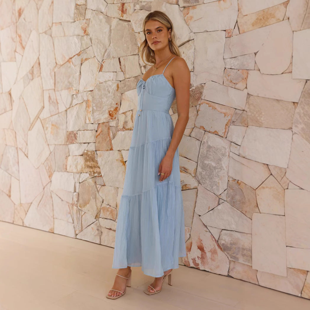 Damen Schwingendes Maxikleid mit Zierschnürung und Raffungen Drune
