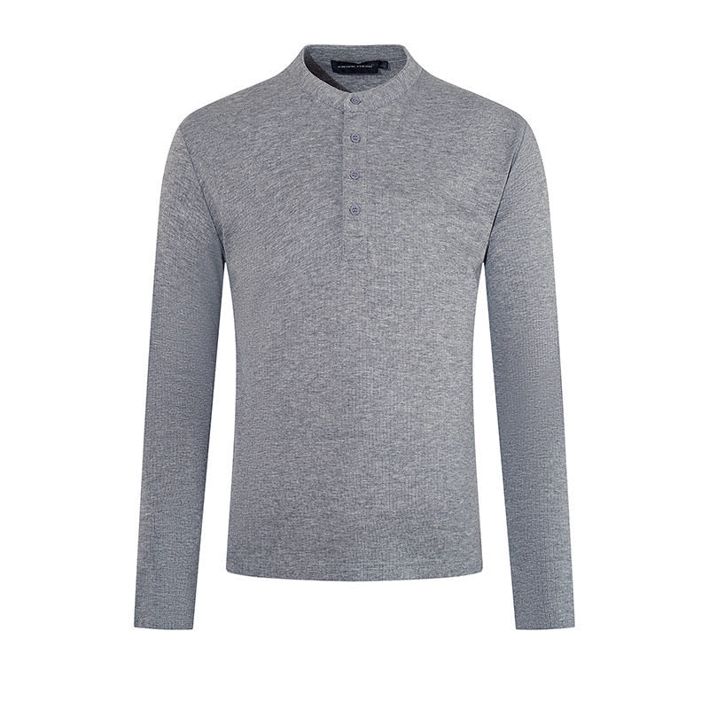 Herren Feinstrick-Langarmshirt mit Stehkragen und Knopfleiste Drune