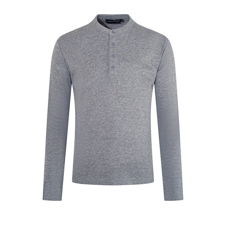 Herren Feinstrick-Langarmshirt mit Stehkragen und Knopfleiste Drune