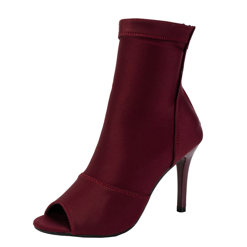 Damen Offene Zehenstiefelette mit Stretchschaft und schmalem Stilettoabsatz Drune
