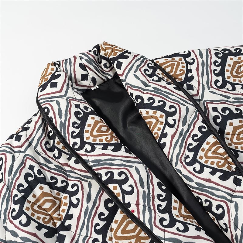 Damen modische Blazerjacke mit Bindegürtel und kunstvollem Muster Drune