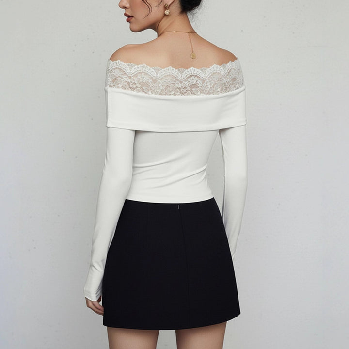 Damen Eleganter Body mit Spitzenkragen Drune