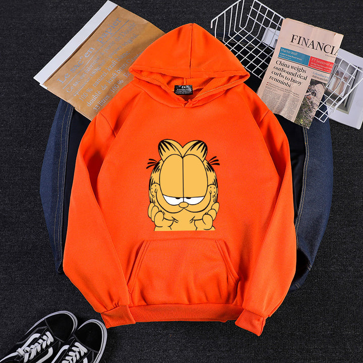 Unisex nan Kapuzensweatshirt mit großflächigem Comicgesicht-Print, weichem Fleece-Innenfutter und Kängurutasche Drune
