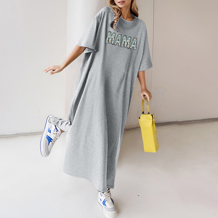 Damen nan florales Statement-Maxikleid im Oversize-T-Shirt-Stil mit Rundhalsausschnitt Drune