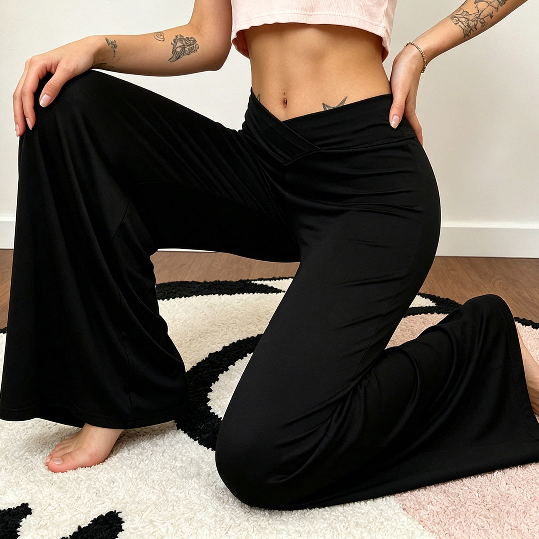 Damen Weite Palazzo-Hose mit V-Bund, Stretch-Jersey und hoher Taille Drune