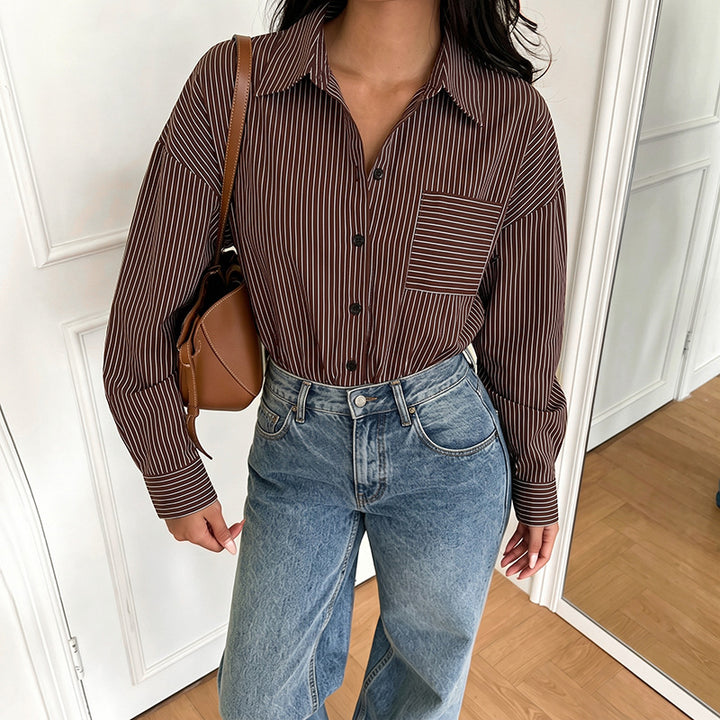 Damen Elegante Bluse mit tailliertem Schnitt und Streifen Drune