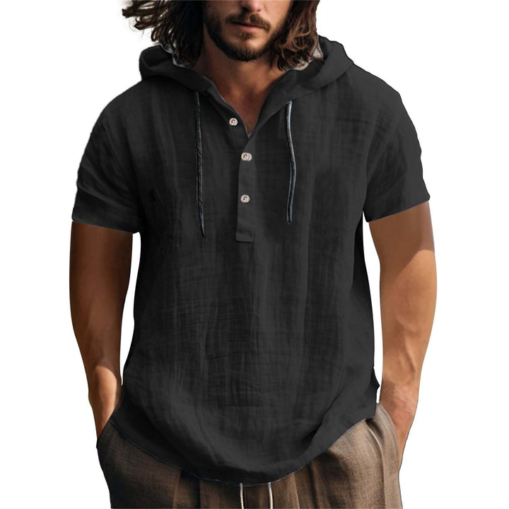 Herren lässiges Kurzarm-Hoodie mit Knopfleiste Drune