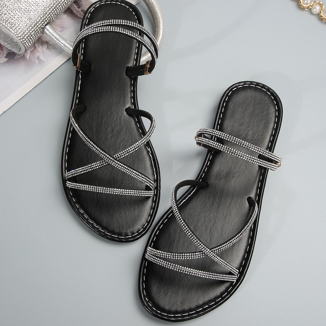Damen Riemchen-Sandalen mit funkelnden Strassdetails und komfortabler Sohle Drune
