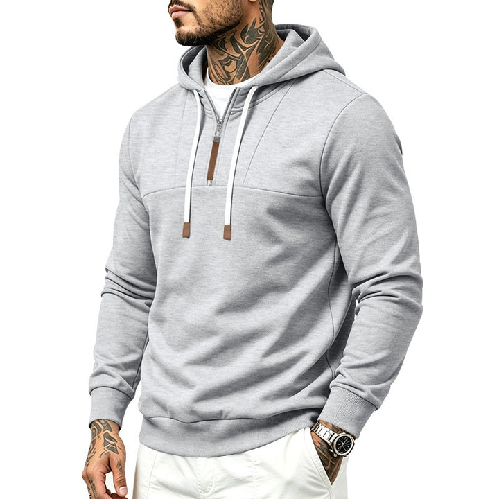 Herren Moderner Halbzip-Hoodie aus French Terry mit Zierriegel und Kordelzug Drune