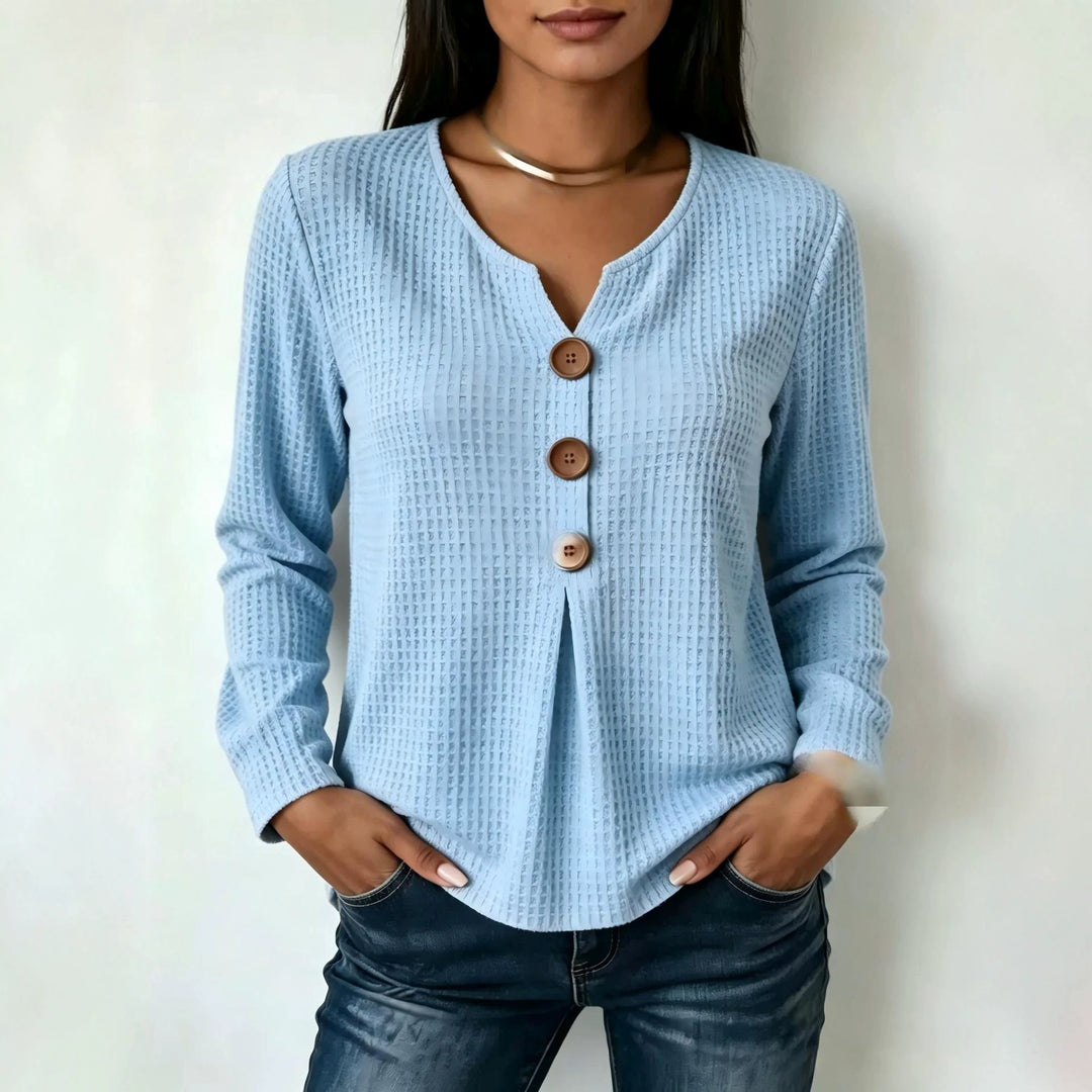 Damen Modisches Langarmshirt mit Knopfdetails Drune