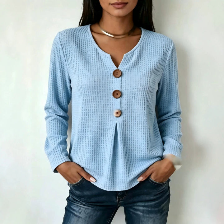 Damen Modisches Langarmshirt mit Knopfdetails Drune